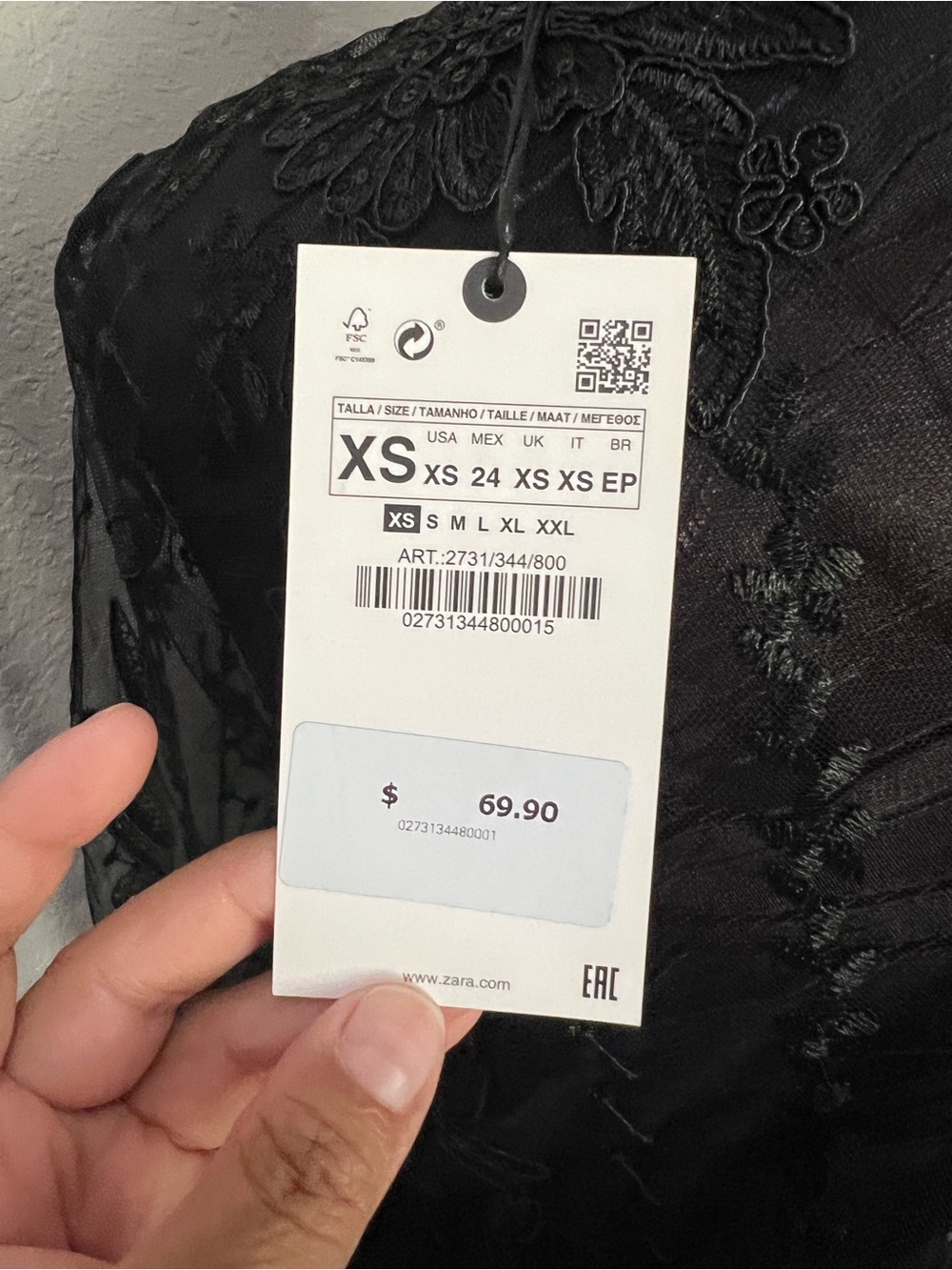 Zara Embroidered Semi-Sheer Tulle Dress Gothic Black Sz Xs NWT - Picture 7 of 14